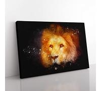 Lion Vol.4 Paint Splash Modern Art Canvas Wall Art Print Ready to Hang, Framed Picture for Living Room Bedroom Home Office Décor, 60x40 cm (24x16 Inch)