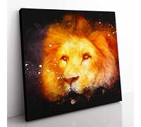 Lion Vol.4 Paint Splash Modern Canvas Wall Art Print Ready to Hang, Framed Picture for Living Room Bedroom Home Office Décor, 50x50 cm (20x20 Inch)