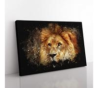 Lion Vol.6 Paint Splash Modern Art Canvas Wall Art Print Ready to Hang, Framed Picture for Living Room Bedroom Home Office Décor, 50x35 cm (20x14 Inch)