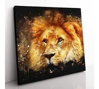 Lion Vol.6 Paint Splash Modern Canvas Wall Art Print Ready to Hang, Framed Picture for Living Room Bedroom Home Office Décor, 35x35 cm (14x14 Inch)