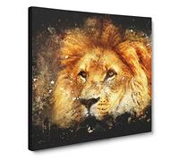 Lion Vol.6 Paint Splash Modern Canvas Wall Art Print Ready to Hang, Framed Picture for Living Room Bedroom Home Office Décor, 14x14 Inch (35x35 cm)