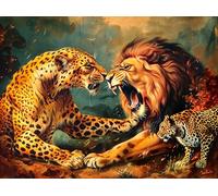 Lion Vs Leopard Fight 300-piece Jigsaw Puzzle Set For Adults Teens 14+ Logic Skill Indoor Game Family Game Night Summer Paperboard 300 PCS