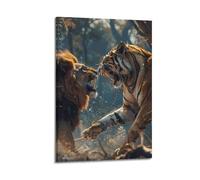 Lion Vs Tiger Battle Wall Art, Wildlife Poster, Dynamic Print, Fierce Canvas Picture Artistic Wall Mural Modern Hanging Decor Poster08x12inch(20x30cm)