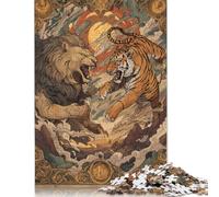 Lion Vs Tiger Showdown Creative Square Jigsaw Puzzles for Adults And Wooden Puzzles Educational Game for Adult 500pcs (52x38cm)