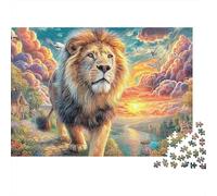 Lion Walk Jigsaw Puzzles 1000 Pieces for Adults Lion in Vibrant Sunset Forest Premium Thick Sturdy Vibrant Challenging Stress Relief Family Game Gift 52x38cm/1000pcs