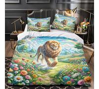 Lion Walking Comforter Cover 3D Print Premium 3-Piece Bed Set Hidden Zipper Fantasy Landscape Quilt Cover Extra Soft Machine Washable for Adults Women Kids Girls Boys Youth Single（140x200cm）