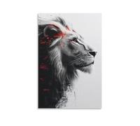 Lion Wall Art Canvas Print Abstract Black And White Animal Poster with Red Brush Stroke Accent Unframed Modern Wildlife Artwork for Living Room Or Office Decor Gift 12x18inch(30x45cm) Unframe