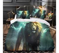 Lion Warrior Comforter Cover 3D Design Printed Luxury 3 Piece Bedding Set Zipper Fantasy Mythical Beast Quilt Cover Super Soft All Season for Kids Teens Adults Women Youth Teenagers King（220x240cm）