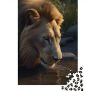 Lion Water Drinking River Puzzle for Adults 1000 Pieces, Lion Themed Animal Jigsaw, Calm Home Activity, 70x50cm/1000pcs