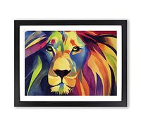 Lion Watercolour Abstract Framed Wall Art Print A2 Black