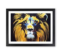 Lion Watercolour Abstract Framed Wall Art Print A2 Black