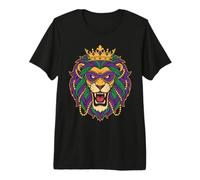 Lion Wearing A Mardi Gras Crown and Mask Premium T-Shirt