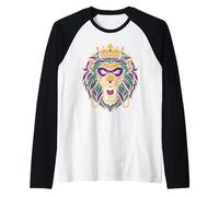 Lion Wearing A Mardi Gras Crown and Mask Raglan Baseball Tee
