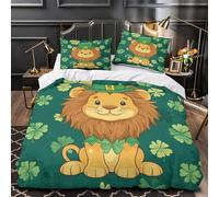 Lion wearing hat 3D Printing Duvet Cover Set 3pcs Microfibre Lightweight Concealed St Patricks cartoon Duvet Insert Cover 2 Pillowcases Skin-Friendly Home Decor Kids & Girls Super king（260x220cm）