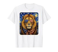 Lion Wearing USA Flag Glasses American Art Value Graphic T-Shirt, Men, White, S