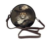 Lion Wearing Victorian And Hat Women Round Crossbody Bags Leather Sling Bag Purse