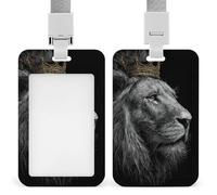 Lion with A Golden Crown ID Badge Holder Retractable Clip Card Holder Card Protector Name Badge Name Tag for Work Office Doctor Nurse