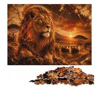 Lion with African Savannah Sunset Jigsaw Puzzle for Adults, 500 Pieces | Christmas puzzle gift for adults with home hobby for puzzle fans in spare time.