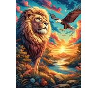 Lion with An Eagle at Sunset 300 Piece Jigsaw Puzzle for Adults Teens Wildlife Plant Jigsaw After Work Leisure Brainteasing Puzzle for Colleagues Stress Buster 300 PCS