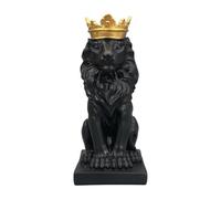 Lion with Crown Figurine Tabletop Ornament Hand Painted 5.7inch Tall Resin Sculpture for Hotels, Bookshelves, and Fireplace, Black