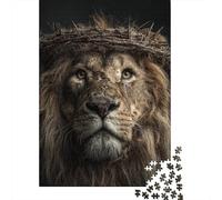 Lion with Crown of Thorns Jigsaw Puzzles Puzzles for Adults Kids. 1000 Piece Impossible Challenge Toy Educational Game Home Decoration for Educational Games Gifts 52x38cm/1000pcs