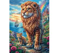 Lion with Cub by The Sea 500-piece Jigsaw Puzzle Set Mitos Cuento De Hadas For Adults Teens 14+ Logic Skill Indoor Game Family Game Night Summer Durable Material 500 PCS