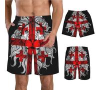 Lion with Flag Elements of England Men's Board Shorts Lightweight Swimming Trunk with Mesh Lining Swim Trunks M