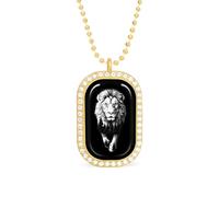 Lion with Forests Rectangle Pendant Necklace Alloy White Shiny Diamond Square Gold Silver Jewelry for Women Men