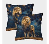 Lion with Invisible Zipper 2pc set Washable Cushion Cover Decorative Throw Pillow Cases for Sofa Couch Chair Livingroom Bedroom 50x50cm