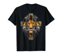 Lion with Jesus Cross Christian Religion of Judah Lion Value Graphic T-Shirt