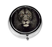Lion with Lines Pill Box Metal Round Small Pill Case Cute 3 Compartment Pill Organizer Portable Travel Pillbox Mini Pill Container Holder for Daily Medicine Supplement Vitamin