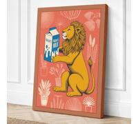 Lion with Milk Carton Retro Canvas Wall Art Print 24x16 Inch (61 x 41 cm)