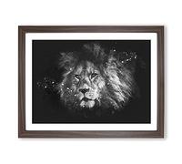 Lion With Piercing Eyes Paint Splash Modern Art Framed Print | A3 Walnut Framed Wall Art | Ready to Hang | Modern Animal Picture | Living Room Bedroom Lounge Office