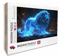 Lion Wooden Jigsaw Puzzles 75x50cm, Blue Jigsaw Puzzles 1000 Piece for Adults with Box, Educational Challenging Game, Gifts for Teens, Back Lettering Easy to Distinguish, Beautiful Decoration, 6-5196
