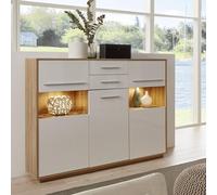 liona highboard in glossy white and rustic oak with led