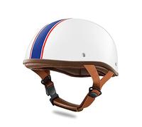 LIONCIANO Adult Retro Harley Motorcycle Helmet Scooter Helmet, Stylish Half-Open Helmet With Goggles, Open Face Jet Crash Helmet for Moped Cruiser Vespa(Striped White)