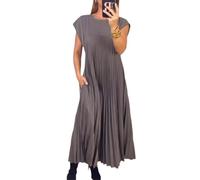 Lioncool Women Pleated Simple Solid Color Dress, Pleated Maxi Dress Summer Casual (Grey,XL)