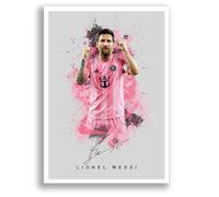 Lionel Messi Inter Miami Signed Photo Poster Print Picture Display Framed Autograph Memorabilia for Football Fans Gift Argentina (Grey (A4 Unframed))
