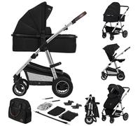 Lionelo Amber 2-in-1 Pram, Stroller & Carrycot Set - Lightweight Aluminium Frame, Reversible Seat, XXL Sun Canopy, 5-Point Harness, Shock-Absorbing Wheels, Raincover, Mosquito Net, Changing Mat & Bag