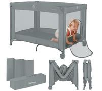 lionelo Amelie 2-in-1 Travel Cot and Playpen from Birth to 15 kg | Lightweight and Foldable, 100 x 70 cm, with Mattress, Side Zip Entry, Mesh Sides, 2 Wheels and Travel Bag