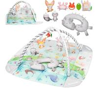 Lionelo Anika Natural Baby Play Mat, Bamboo, with 8 Detachable Toys, Play Arch, Tummy Time Pillow, from Birth