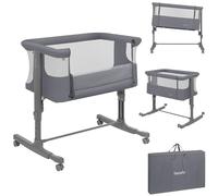lionelo Aurora 3in1 Baby Bedside Cot Co-Sleeper for Babies From Birth to 9kg, Adjustable Height & Incline, Mattress, 4 Lockable Wheels, Breathable, Portable, Washable, Bag, Straps