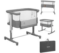 lionelo Aurora 3in1 Baby Bedside Cot Co-Sleeper for Babies From Birth to 9kg, Adjustable Height & Incline, Mattress, 4 Lockable Wheels, Breathable Mesh Panels, Portable, Washable, Carry Bag, Straps