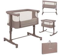 lionelo Aurora 3in1 Baby Bedside Cot Co-Sleeper for Babies From Birth to 9kg, Adjustable Height & Incline, Mattress, 4 Lockable Wheels, Breathable, Portable, Washable, Bag, Straps