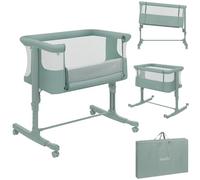 lionelo Aurora 3in1 Baby Bedside Cot Co-Sleeper for Babies From Birth to 9kg, Adjustable Height & Incline, Mattress, 4 Lockable Wheels, Breathable, Portable, Washable, Bag, Straps