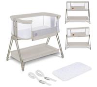 lionelo Luna 2in1 Bedside Crib for babies from Birth to 9kg with Adjustable Height & Incline 4 Lockable Wheels Portable Baby Co-Sleeper Breathable Mesh Washable Mattress & Cover Basket