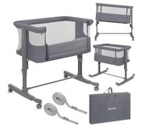lionelo Aurora 3in1 Baby Bedside Cot Co-Sleeper for Babies From Birth to 9kg, Adjustable Height & Incline, Mattress, 4 Lockable Wheels, Breathable, Portable, Washable, Bag, Straps