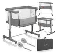 lionelo Aurora 3in1 Baby Bedside Cot Co-Sleeper for Babies From Birth to 9kg, Adjustable Height & Incline, Mattress, 4 Lockable Wheels, Breathable Mesh Panels, Portable, Washable, Carry Bag, Straps