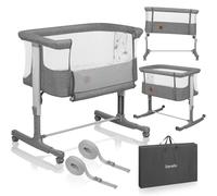 lionelo Aurora 3in1 Baby Bedside Cot Co-Sleeper for Babies From Birth to 9kg, Adjustable Height & Incline, Mattress, 4 Lockable Wheels, Breathable Mesh Panels, Portable, Washable, Carry Bag, Straps