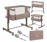 lionelo Aurora 3in1 Baby Bedside Cot Co-Sleeper for Babies From Birth to 9kg, Adjustable Height & Incline, Mattress, 4 Lockable Wheels, Breathable, Portable, Washable, Bag, Straps